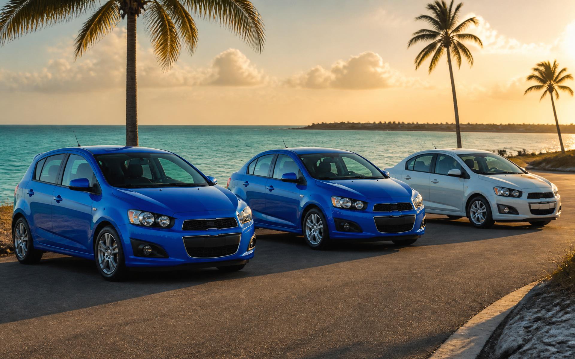 Wildflower Car Rentals fleet on a Bahamas coastal road